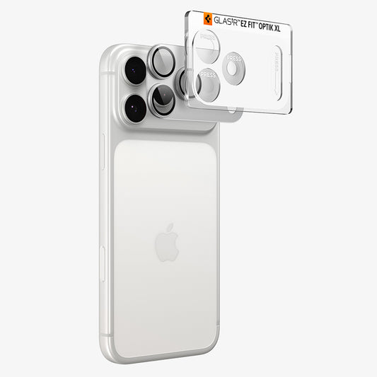 Pellicola protettiva per fotocamera posteriore Spigen GlastR EZ FIT Optik Pro XL per Apple iPhone 18 Pro Max, vetro temperato, argento AGL12042