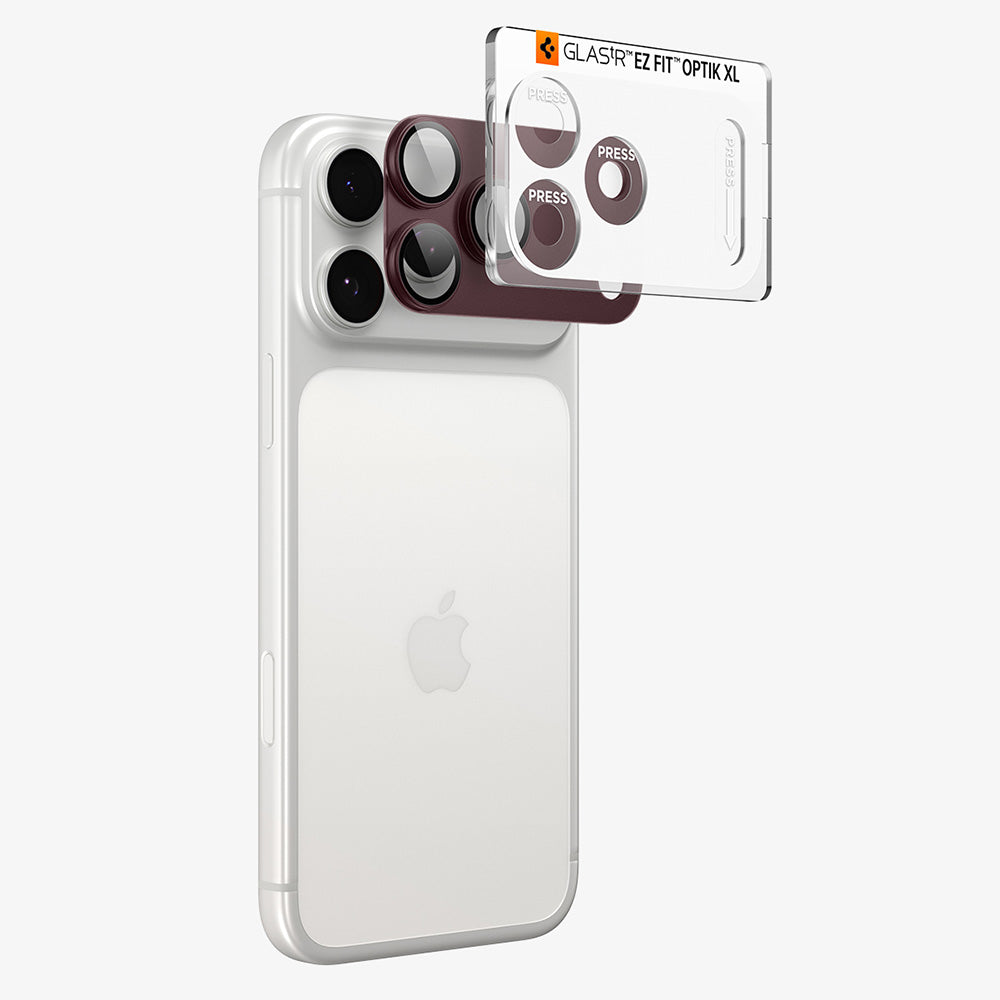 Pellicola protettiva per fotocamera posteriore Spigen GlastR EZ FIT Optik Pro XL per Apple iPhone 18 Pro Max, vetro temperato, bordeaux AGL12040