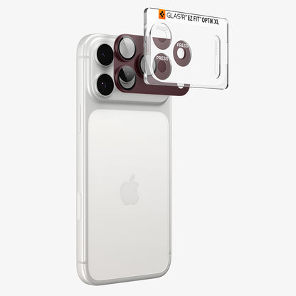 Pellicola protettiva per fotocamera posteriore Spigen GlastR EZ FIT Optik Pro XL per Apple iPhone 18 Pro Max, vetro temperato, bordeaux AGL12040