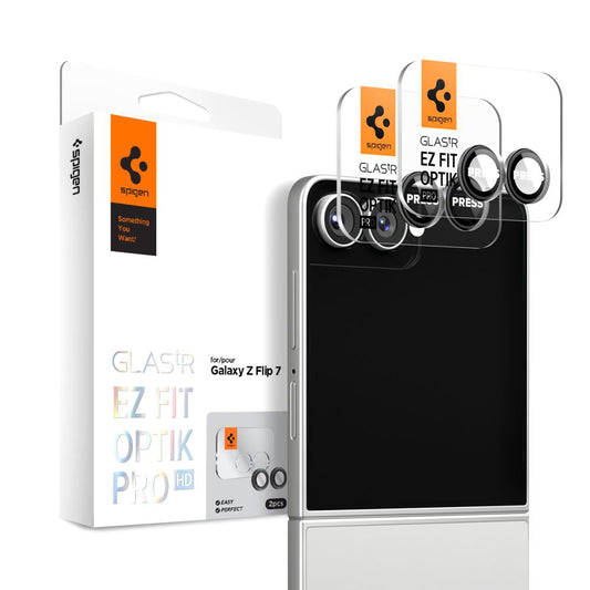 Pellicola protettiva per Fotocamera Posteriore Spigen GlastR EZ FIT Optik Pro HD per Samsung Galaxy Z Flip7 F766, Vetro Temperato, Set 2 pezzi, Nero AGL09587