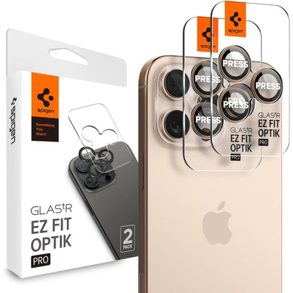 Pellicola protettiva per Fotocamera Posteriore Spigen GlastR EZ FIT Optik Pro per Apple iPhone 16 Pro, Vetro Temperato, Set 2 pezzi, Bronzo AGL08862