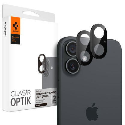 Pellicola Protettiva Posteriore per Fotocamera Spigen GlastR Optik per Apple iPhone 16 Plus / 16, Vetro Temperato, Set 2 pezzi, Nero AGL07922