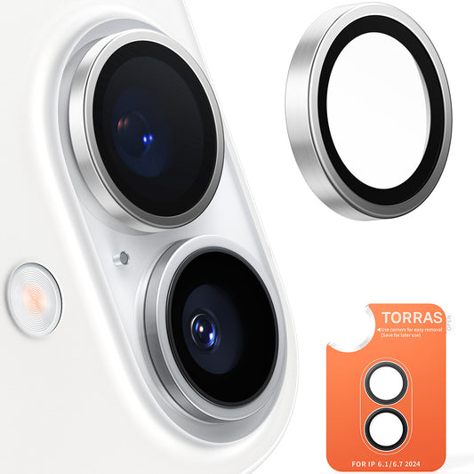Pellicola Protettiva Posteriore Torras Lensguard per Apple iPhone 16 Plus / 16, Vetro Temperato, Grigio Metallico