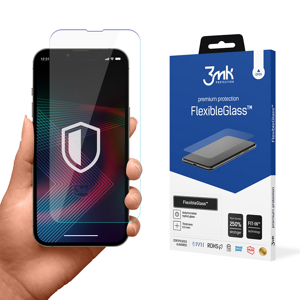 3MK FlexibleGlass Screen Protector per Apple iPhone 14 Pro / 14, vetro flessibile, colla totale 