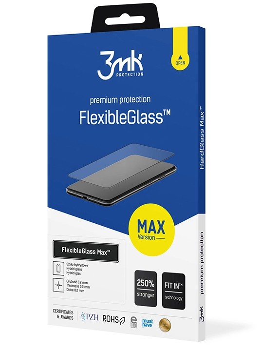 Pellicola protettiva 3MK FlexibleGlass Max per Samsung Galaxy A52s 5G A528 / A52 5G A526 / A52 A525, vetro flessibile, colla completa, nero