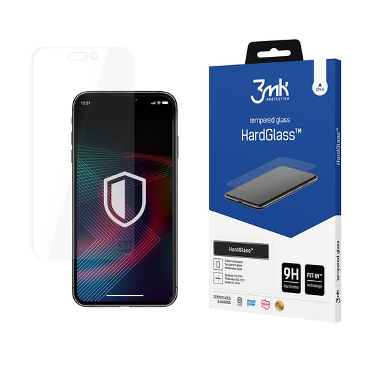 3MK HardGlass Screen Protector per Apple iPhone 14 Pro, vetro duro, colla completa