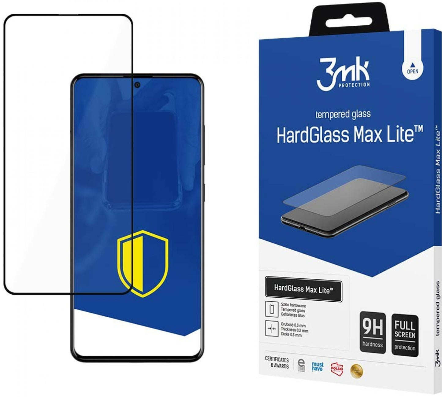 Pellicola protettiva 3MK HardGlass Max Lite per Samsung Galaxy A51 A515 / A52s 5G A528 / A52 5G A526, vetro protetto, colla completa, nero 