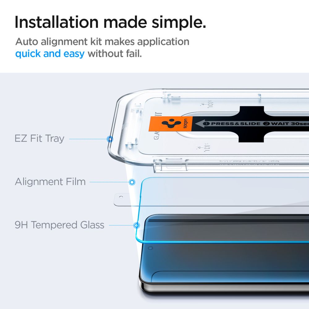 Pellicola protettiva Spigen EZ FIT per Samsung Galaxy S25 S931 / S24 S921, protezione del vetro, colla completa, set 2 pezzi 