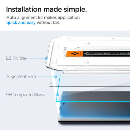 Spigen EZ FIT Screen Protector per Samsung Galaxy S24 Ultra S928, protezione del vetro, colla completa, set 2 pezzi 