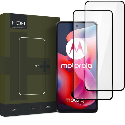 HOFI Glass PRO+ Pellicola protettiva per Motorola Moto G24 Power / G04 / G24 / E14, schermo di vetro, colla completa, set 2 pezzi, 2.5D, nero 