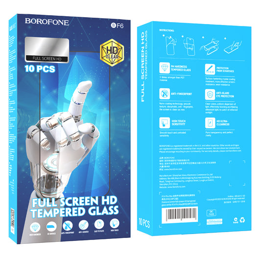 Pellicola protettiva Schermo Borofone BF6 Diamond Armor per Apple iPhone 16e / 14 / 13 Pro / 13, Vetro Temperato, Full Glue, Set 10 pezzi, Nera