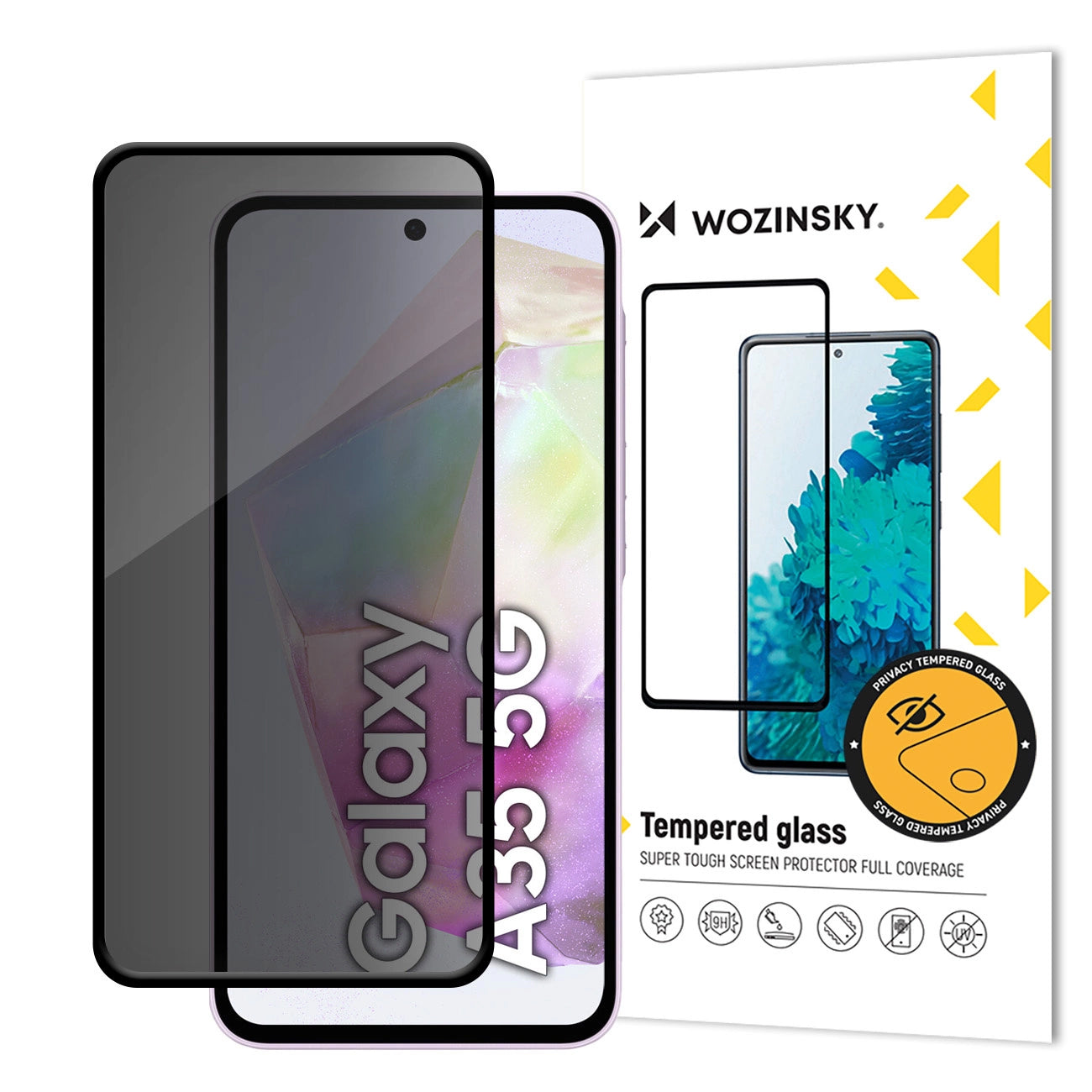 WZK AntiSpy Privacy Screen Protector per Samsung Galaxy A35 5G A356, vetro protettivo, colla integrale 