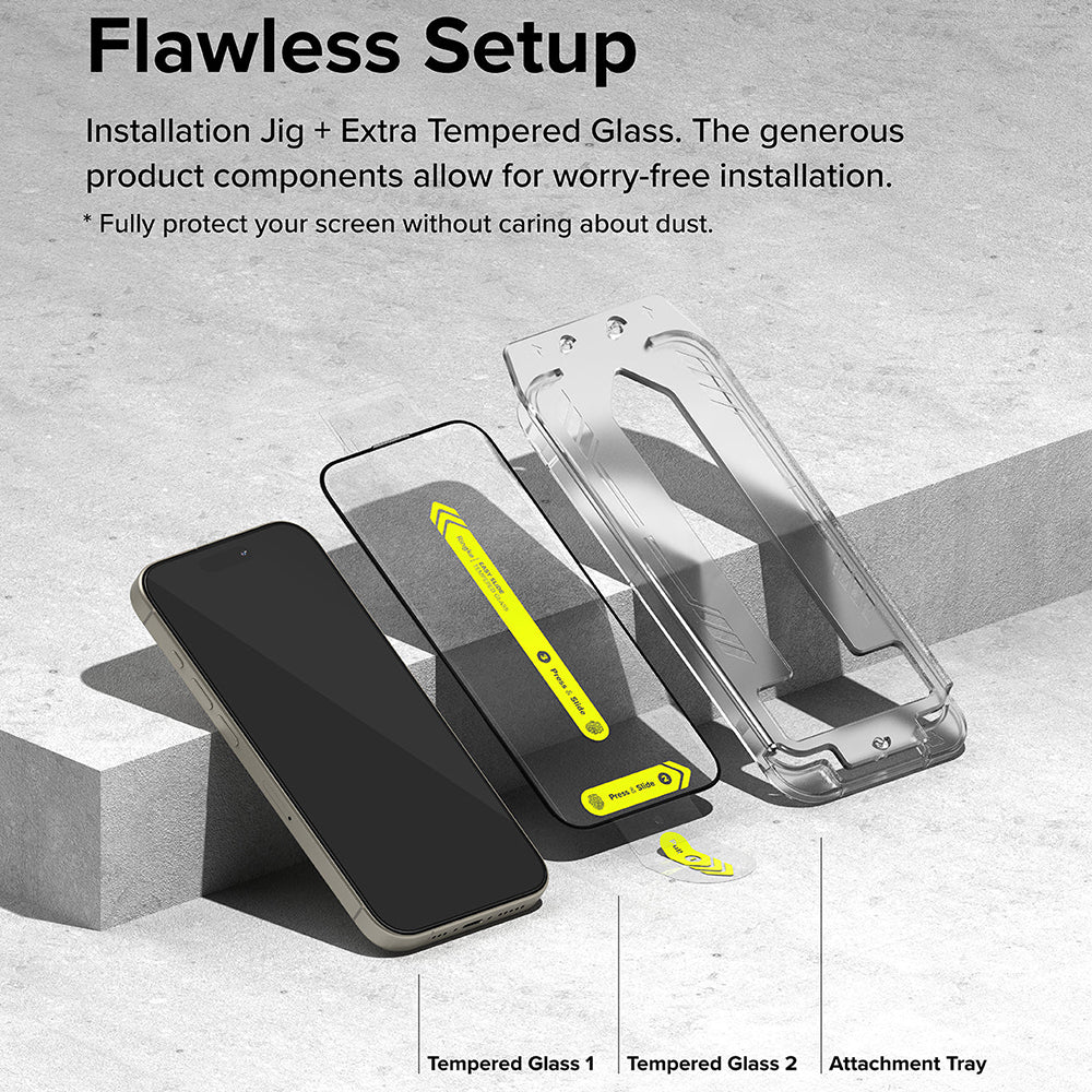 Ringke Easy Slide Screen Protector per Apple iPhone 16 Pro Max, colla completa, colla completa, set 2 pezzi, nero