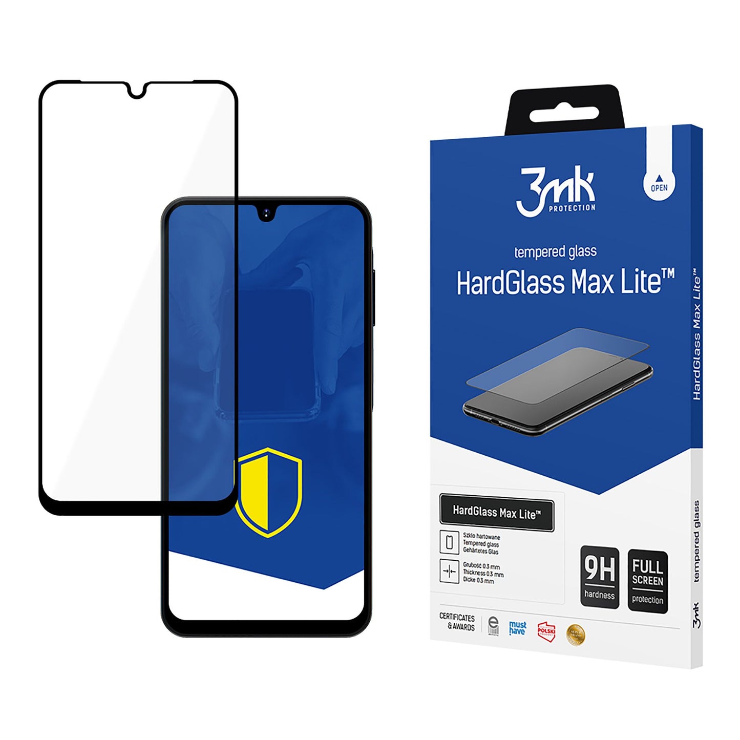 Protezione dello schermo 3MK HardGlass Max Lite per Samsung Galaxy A16 5G A166 / A16 4G A165, vetro protetto, colla completa, nero 