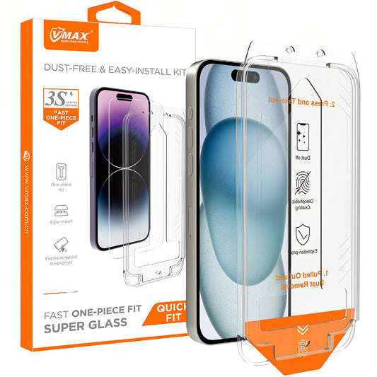 Vmax Screen Protector per Apple iPhone 16 Plus, vetro protetto, colla completa, 2.5D 