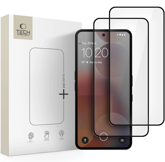 Folie de protectie Ecran Tech-Protect FIT+ pentru Nothing Phone (3a) / Phone (3a) Pro, Sticla Securizata, Full Glue, Set 2 bucati, 2.5D, Neagra