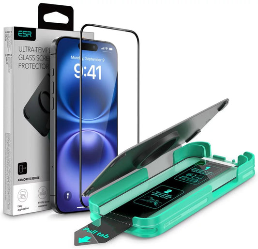 Pellicola Protettiva Schermo ESR Armorite per Apple iPhone 16 Pro, Vetro Temperato, Full Glue, Nera