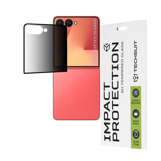 Pellicola protettiva per schermo esterno Privacy Techsuit per Samsung Galaxy Z Flip7 F766, vetro temperato, Full Glue, 111D