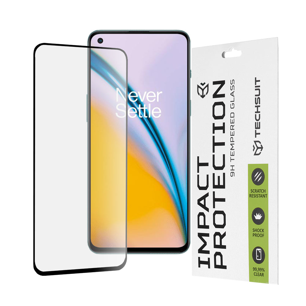 Pellicola protettiva per schermo Techsuit per OnePlus Nord 2T / Nord CE 5G / Nord 2 5G, Vetro temperato, Full Glue, 111D, Nero