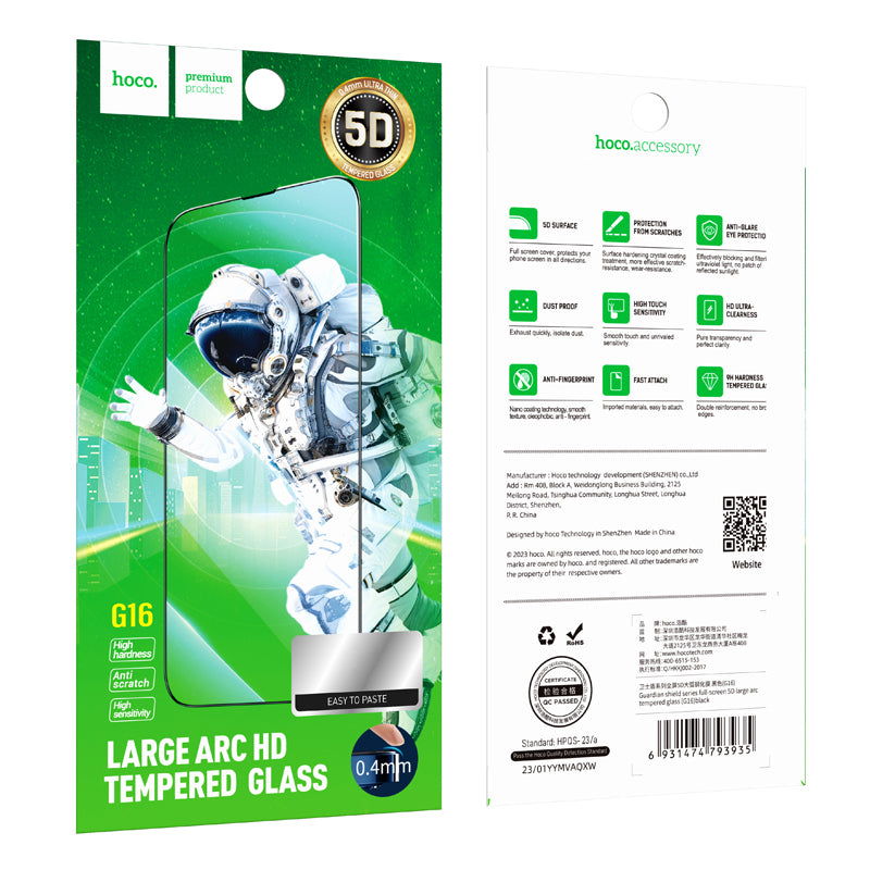HOCO G16 Screen Protector for Apple iPhone 14 Plus / 13 Pro Max, Tempered Glass, Full Glue, 5D, Black