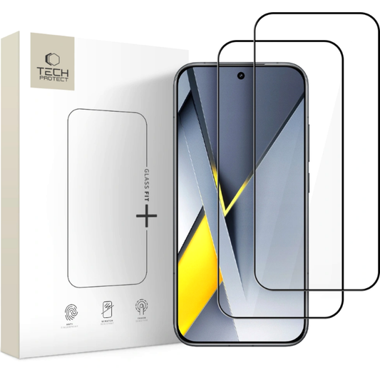 Pellicola protettiva per schermo Tech-Protect FIT+ per Xiaomi Poco F8 Ultra, Vetro temperato, Full Glue, Set 2 pezzi, 2.5D, Nero