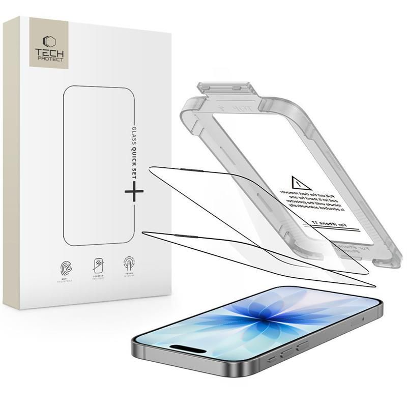 Pellicola Protettiva Schermo Tech-Protect Quick Set+ per Apple iPhone 17, Vetro Temperato, Full Glue, Set 2 pezzi, Nera