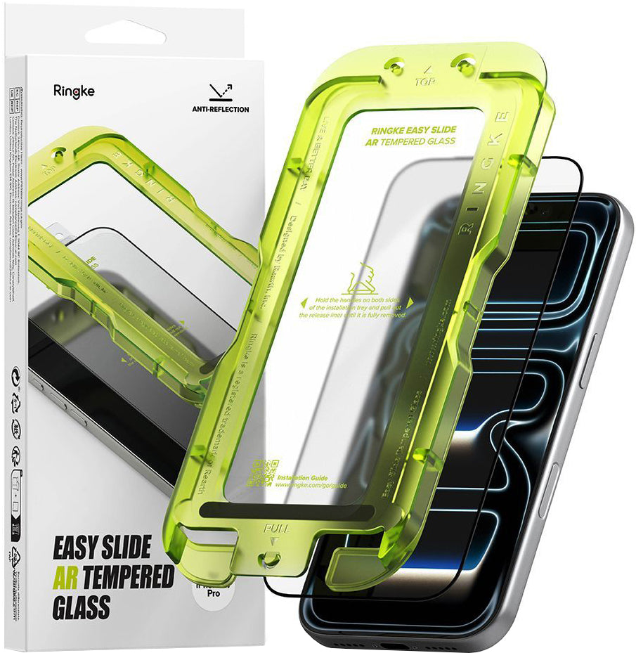 Pellicola Protettiva Schermo Ringke Easy Slide AR per Apple iPhone 17 Pro, Vetro Temperato, Full Glue, 2.5D, Nero, Ricondizionata
