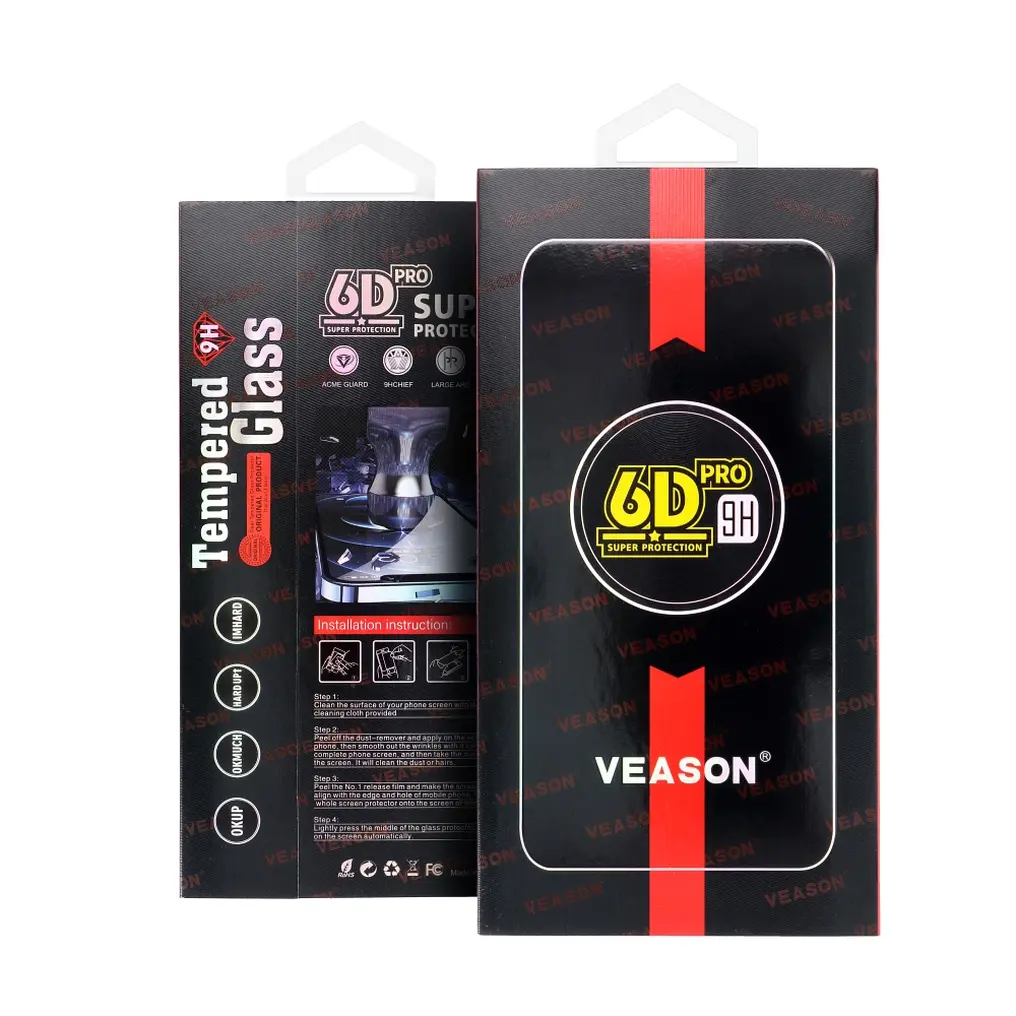 Pellicola protettiva per schermo Veason PRO per Apple iPhone 17 / 16 Pro, Vetro temperato, Full Glue, 6D, Nero