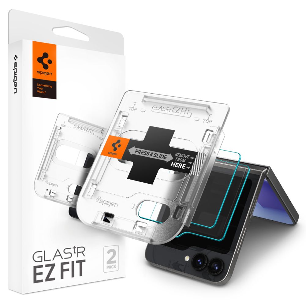 Spigen EZ FIT Pellicola protettiva per Samsung Galaxy Z Flip6 F741, vetro schermato, colla completa, set 2 pezzi, 2.5D, 2.5D, schermo esterno AGL07972