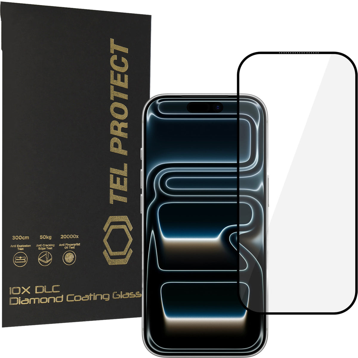 Pellicola protettiva per schermo Tel Protect 10X HD DLC Diamond Coating per Apple iPhone 18 Pro Max / 17 Pro Max, Vetro temperato, Full Glue, Nera