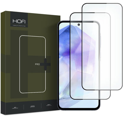 HOFI Glass PRO+ Pellicola protettiva per Samsung Galaxy A55 5G A556 / A35 5G A356, schermo di vetro, colla completa, set 2 pezzi, 2.5D, nero 