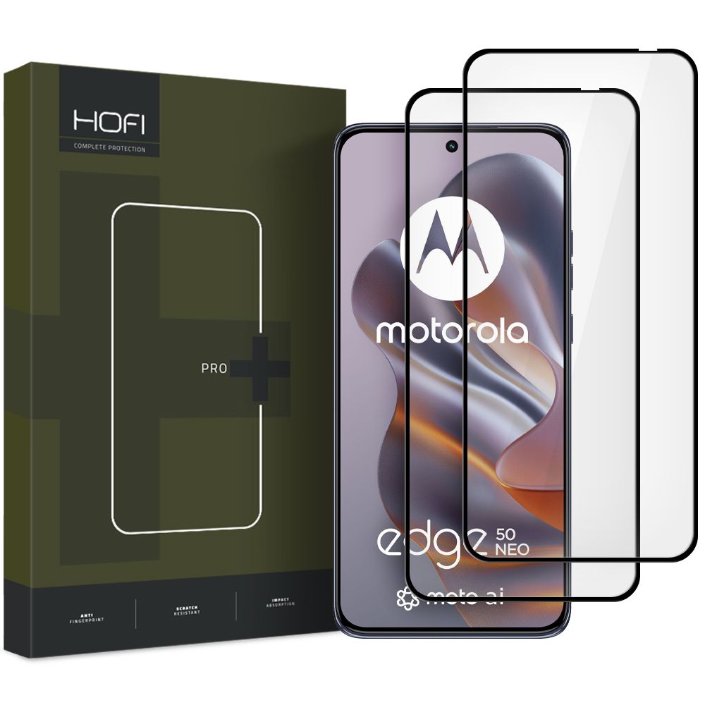 HOFI Glass PRO+ Pellicola protettiva per Motorola Edge 50 Neo, pellicola protettiva, schermo di vetro, colla completa, set di 2 pezzi, 2,5D, nero