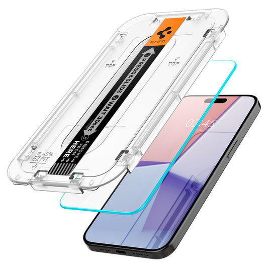 Pellicola protettiva per schermo Spigen GlastR EZ FIT per Apple iPhone 15 Pro, Vetro temperato, Full Glue, Set 2 pezzi AGL06892