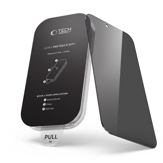Pellicola protettiva per schermo Privacy Tech-Protect OneTouch per Apple iPhone 18 Pro Max, Vetro temperato, Full Glue, Set 2 pezzi