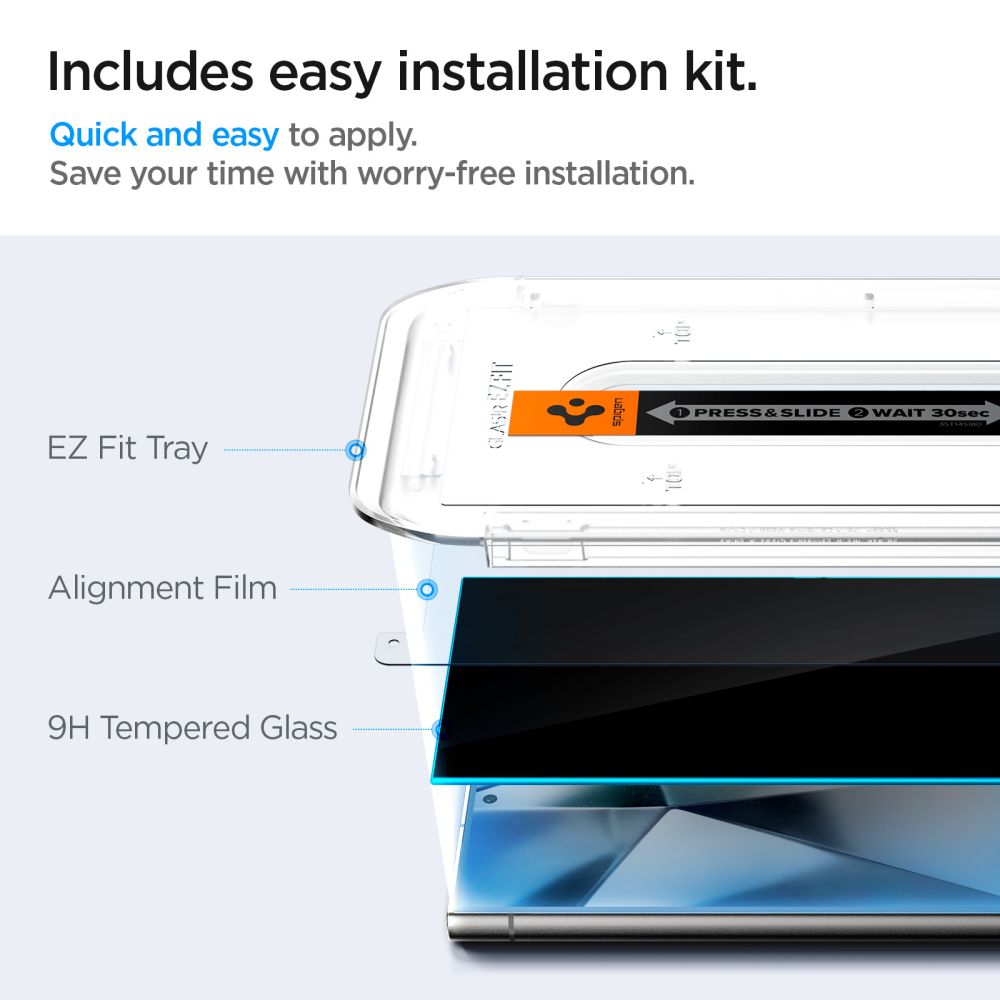 Spigen EZ FIT Privacy Screen Protector per Samsung Galaxy S24 Ultra S928, vetro protettivo, colla completa, set 2 pezzi 