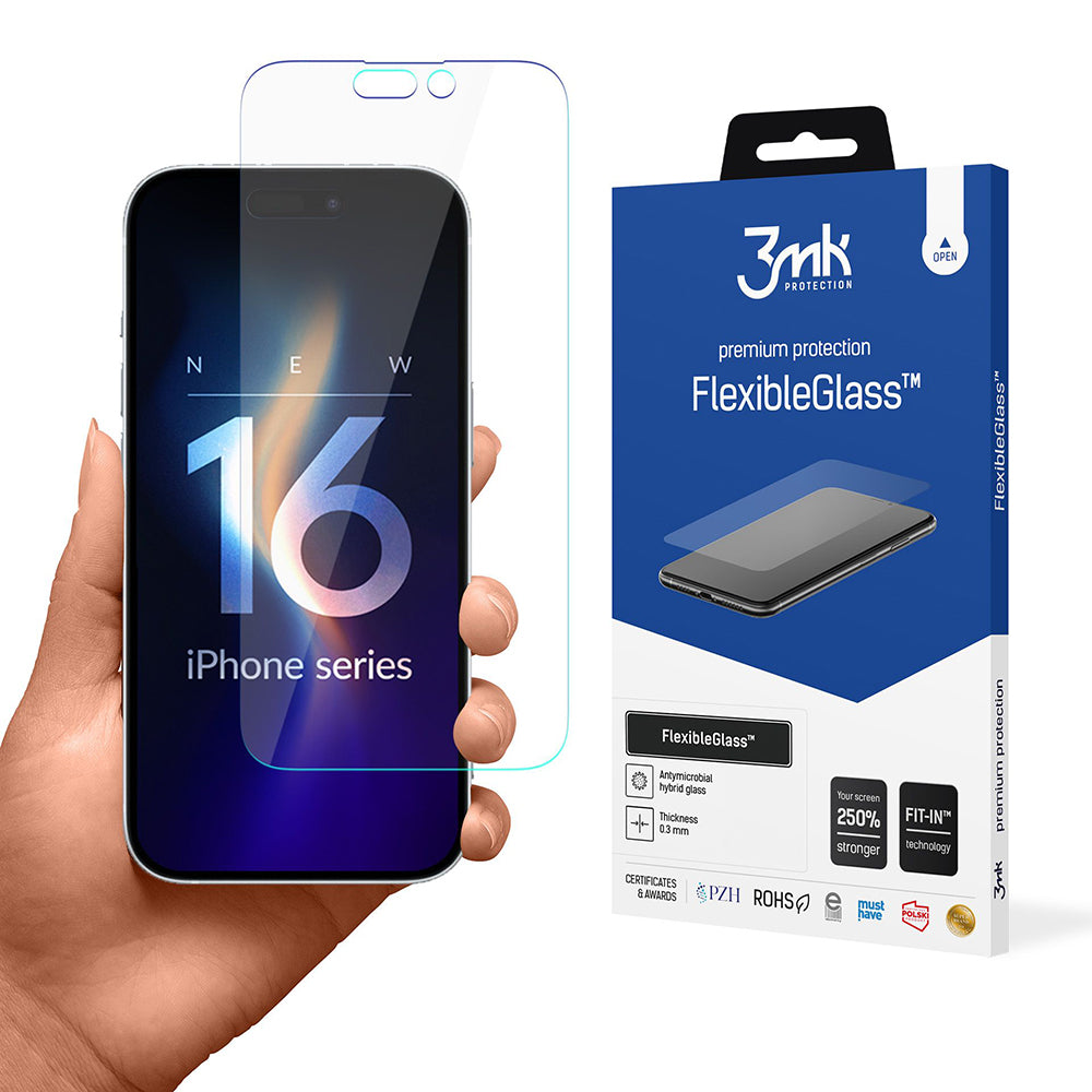 Pellicola protettiva per schermo 3MK FlexibleGlass per Apple iPhone 16 Pro, Vetro Flessibile, Full Glue