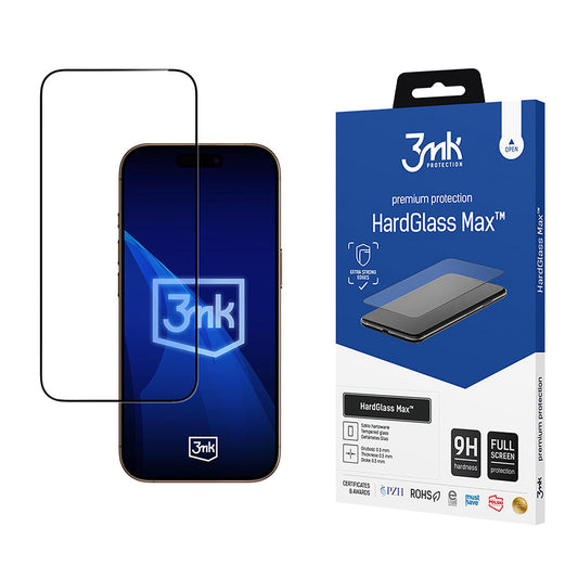 Pellicola Protettiva Schermo 3MK HardGlass Max per Apple iPhone 17 Pro Max, Vetro Temperato, Full Glue, Nera