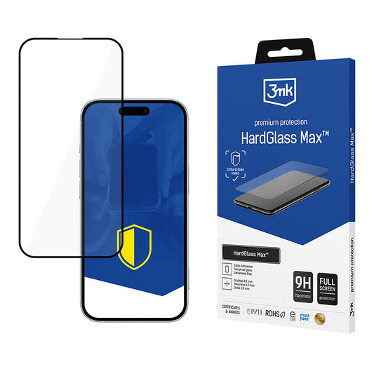 Pellicola Protettiva Schermo 3MK HardGlass Max per Apple iPhone 17 Pro, Vetro Temperato, Full Glue, Nera