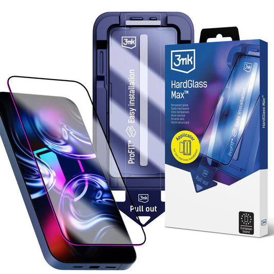 Pellicola protettiva per schermo 3MK HardGlass Max per Apple iPhone 18 Pro / 17 Pro, Vetro temperato, Full Glue, Nero