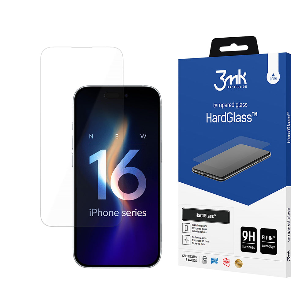Pellicola protettiva per schermo 3MK HardGlass per Apple iPhone 16 Pro, Vetro temperato, Full Glue
