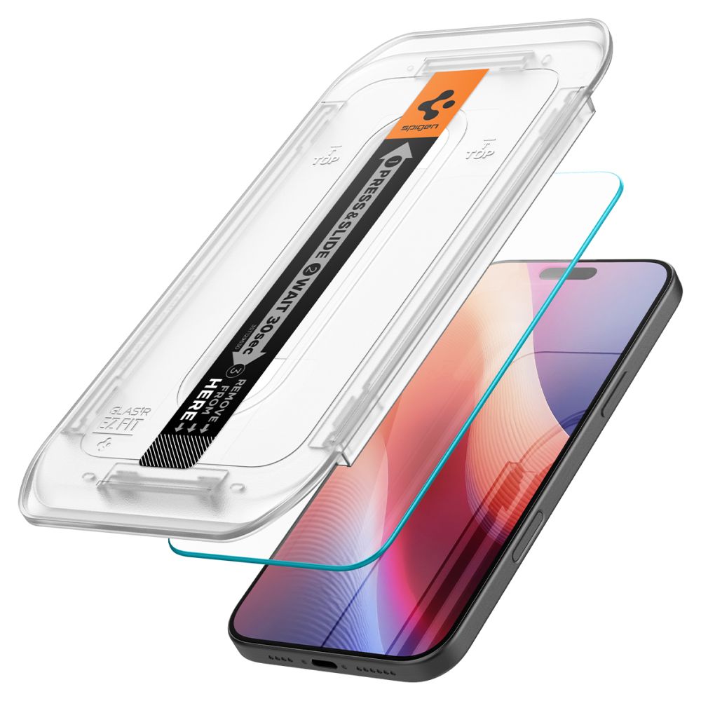 Spigen EZ FIT Screen Protector per Apple iPhone 16 Pro, protezione in vetro, colla completa AGL07935