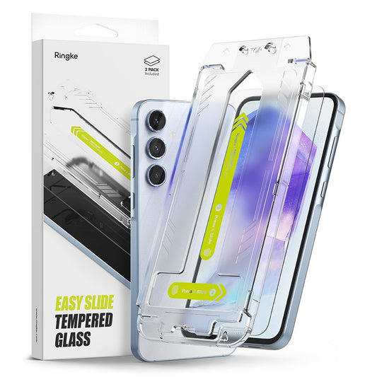 Ringke Easy Slide Screen Protector per Samsung Galaxy A55 5G A556, vetro protetto, colla completa, set 2 pezzi 