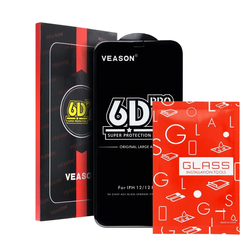 Pellicola protettiva per schermo Veason PRO per Apple iPhone 17 / 16 Pro, Vetro temperato, Full Glue, 6D, Nero