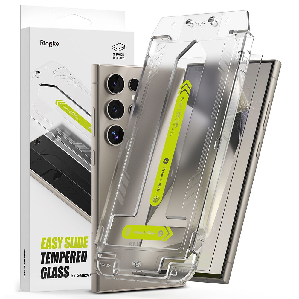 Ringke Easy Slide Screen Protector per Samsung Galaxy S24 Ultra S928, protezione del vetro, colla completa, set 2 pezzi 