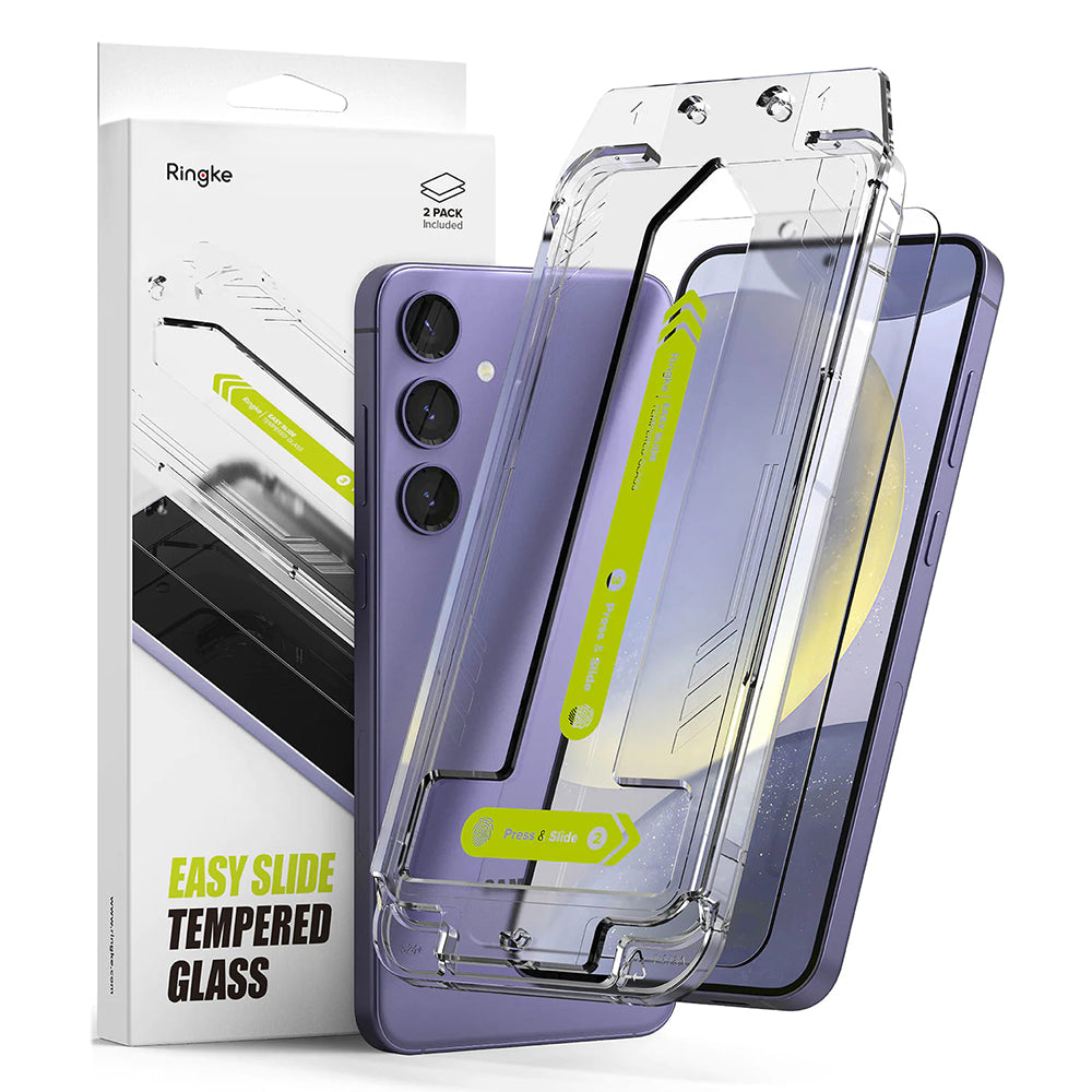 Ringke Easy Slide Screen Protector per Samsung Galaxy S24 S921, protezione del vetro, colla completa, set 2 pezzi 