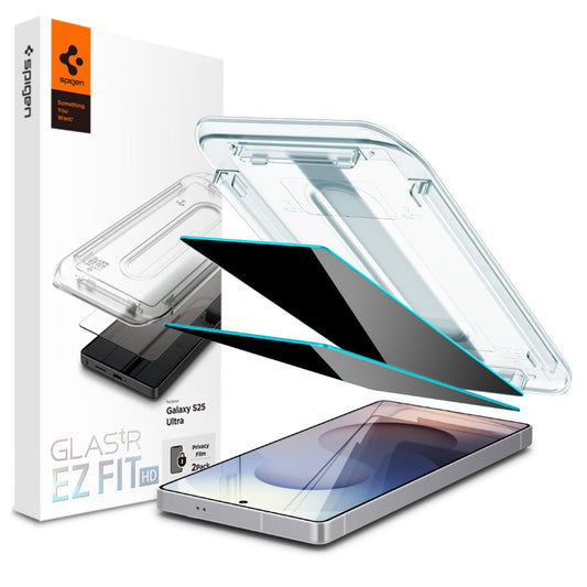 Pellicola protettiva per schermo Privacy Spigen GlastR EZ FIT HD per Samsung Galaxy S25 Ultra S938, Vetro temperato, Colla completa, Set 2 pezzi AGL09335