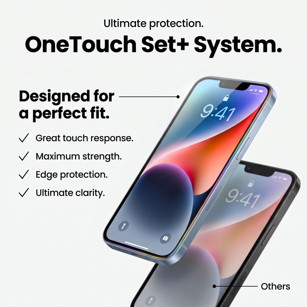 Pellicola protettiva per schermo Tech-Protect OneTouch per Apple iPhone 18 Pro / 17 Pro, Vetro temperato, Full Glue, Set 2 pezzi, Trasparente
