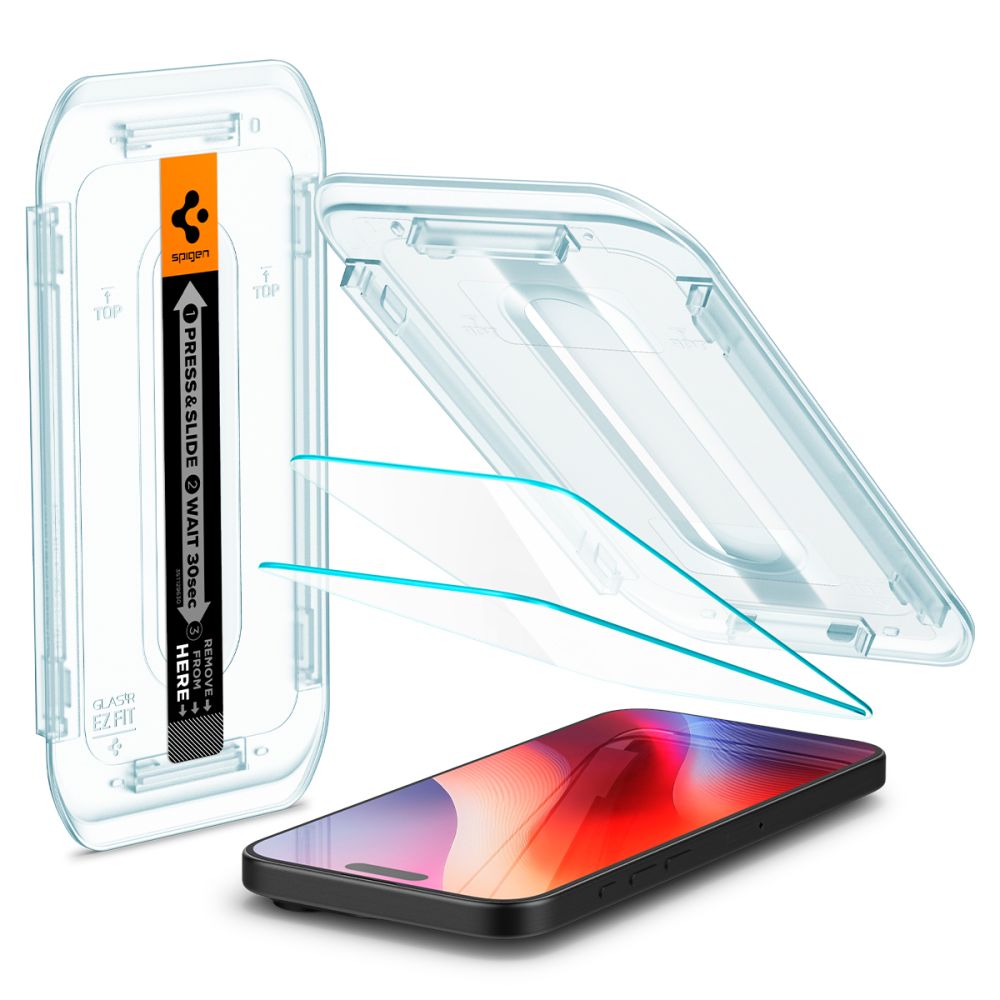 Pellicola protettiva Schermo Spigen GlastR EZ FIT per Apple iPhone 17 Pro / 17 / 16 Pro, Vetro Temperato, Full Glue, Set 2 pezzi