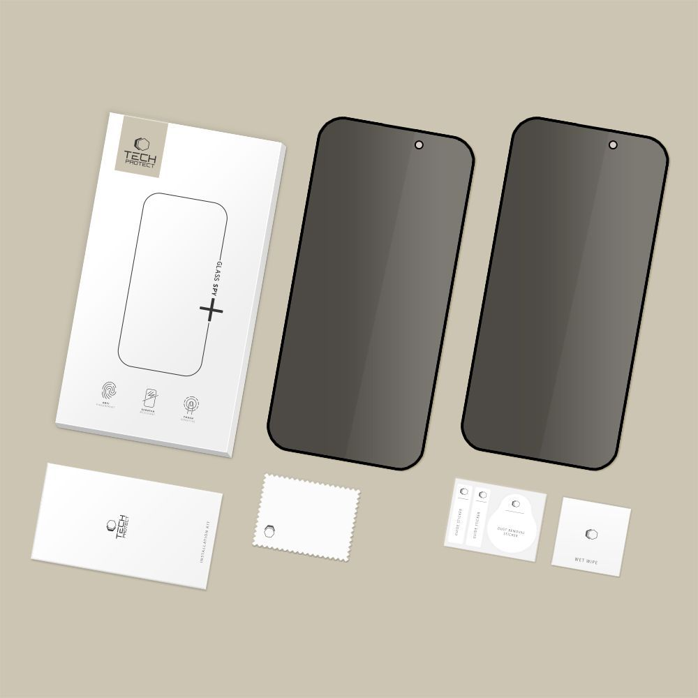 Pellicola protettiva per schermo Privacy Tech-Protect Spy+ per Apple iPhone 17 Pro Max / 16 Pro Max, Vetro temperato, Full Glue, Set 2 pezzi