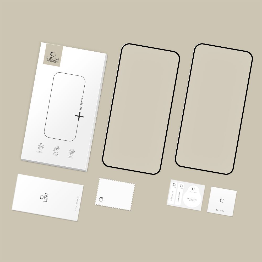 Pellicola protettiva per schermo Tech-Protect FIT+ per Motorola Moto G77 / G67, Vetro temperato, Full Glue, Set 2 pezzi, 2.5D, Nero